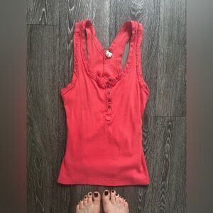 We The Free Coral Henley Ribbed Racerback Tank